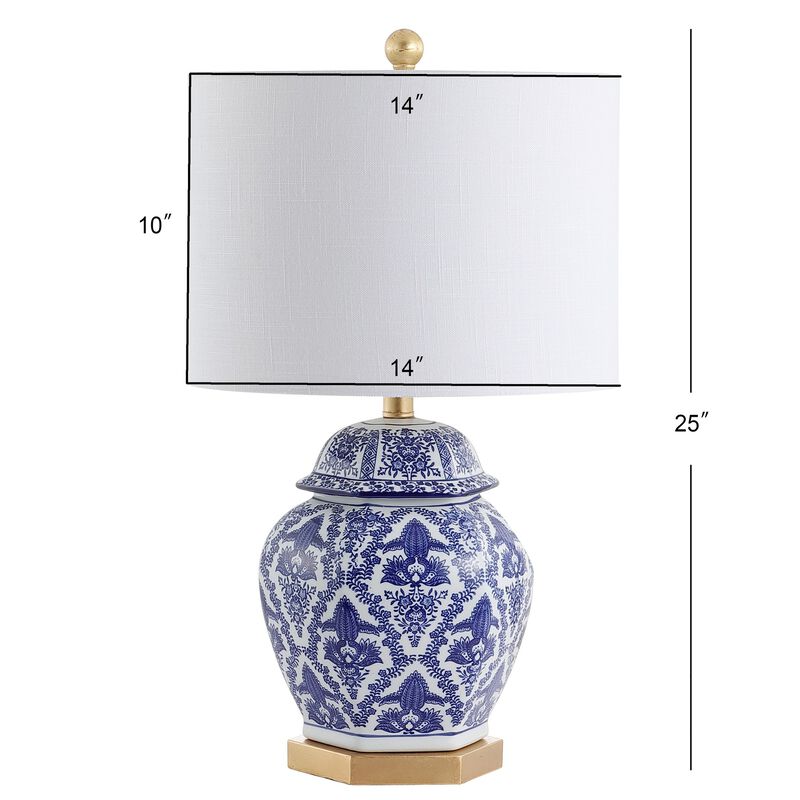 Gretchen 25" Ginger Jar Ceramic/Metal LED Table Lamp, Blue/White