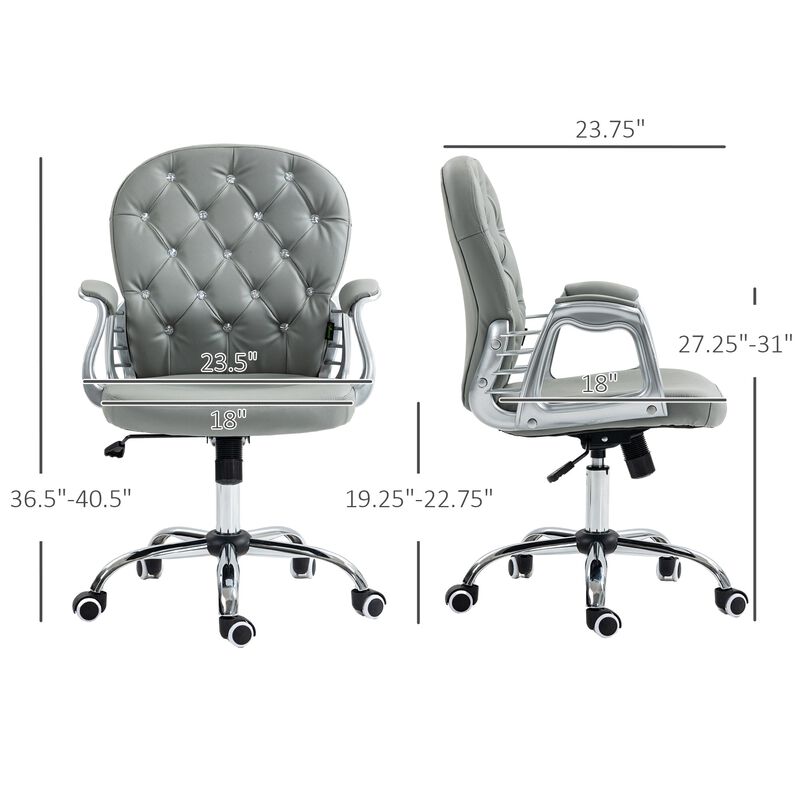 Gray PU Leather Desk Chair: Tufted, Padded Arms, Adjustable