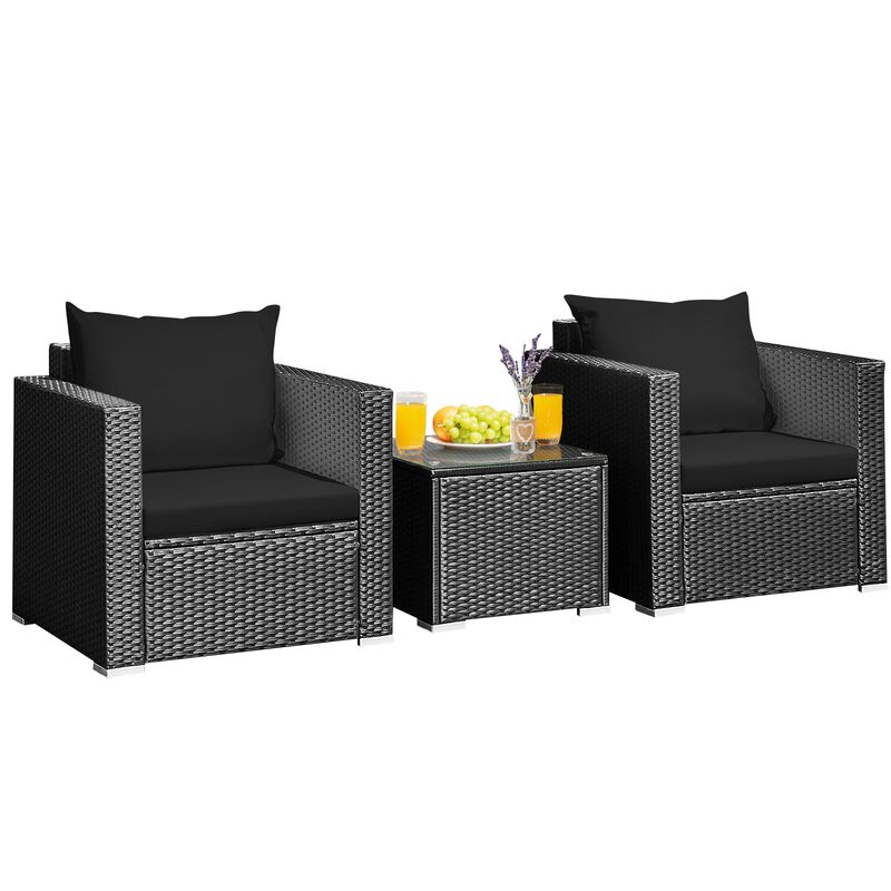 3 Pieces Patio Wicker Conversation Set�with Cushion