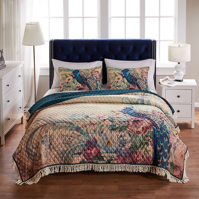 Barefoot Bungalow Eden Peacock Printed Pillowcase Soft Bed Pillows for Sleeping Sham, Standard 20x26-inch, Ecru