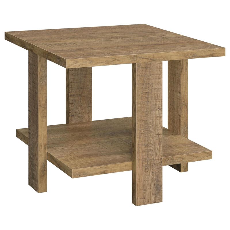 Dew 24 Inch Side End Table with Lower Shelf, Engineered Wood, Mango Brown - Benzara