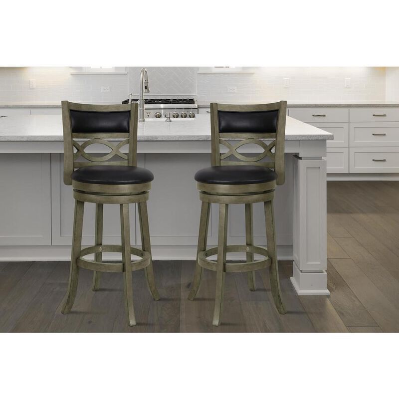 New Classic Furniture New Classic Manchester Gray Wood Swivel Bar Stool with PU Seat (Set of 2)