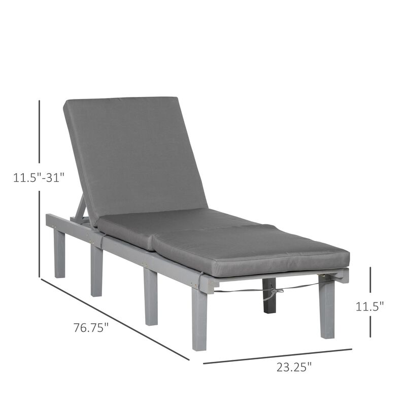 Chaise Lounge Chair for Outdoor, Patio Recliner with 4-Position Adjustable Backrest and Cushion for Deck, Beach, Lawn and Sunbathing, Grey