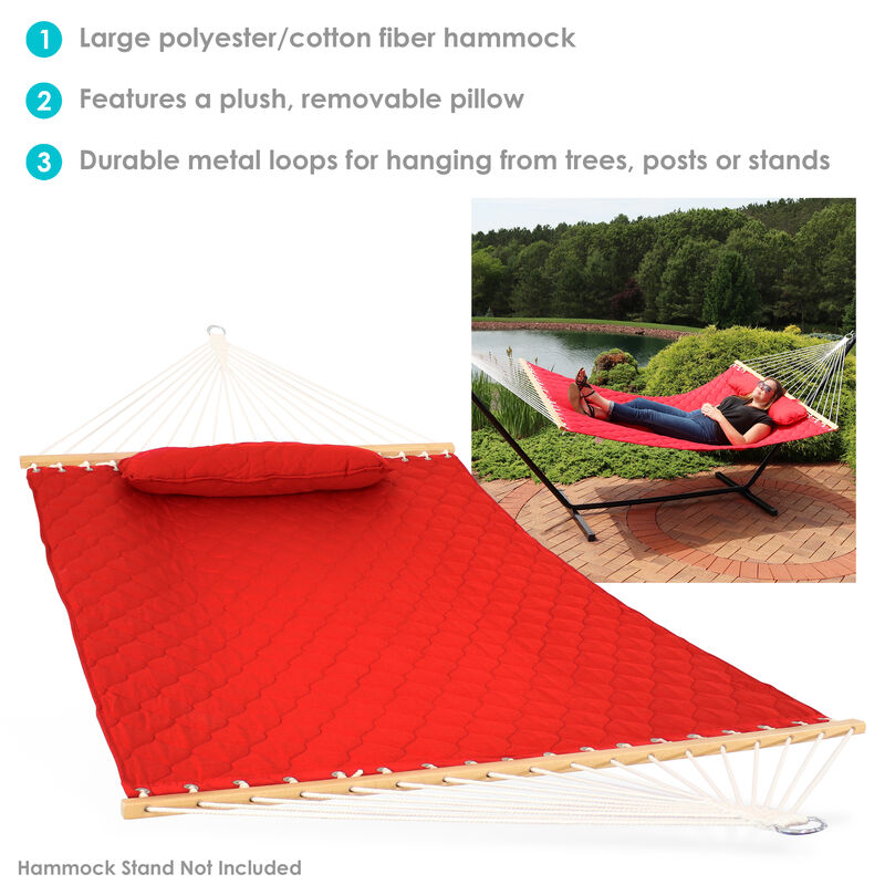 Sunnydaze Large Quilted Fabric Hammock with Spreader Bars and Pillow