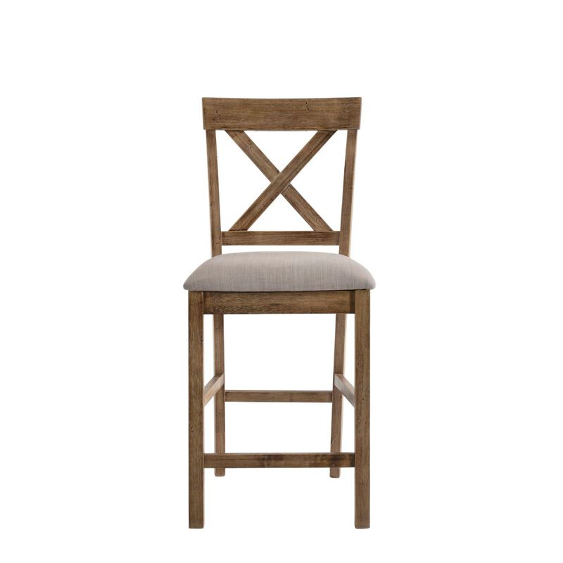 Martha II Counter Height Chair (Set-2) in Tan Linen & Weathered Oak