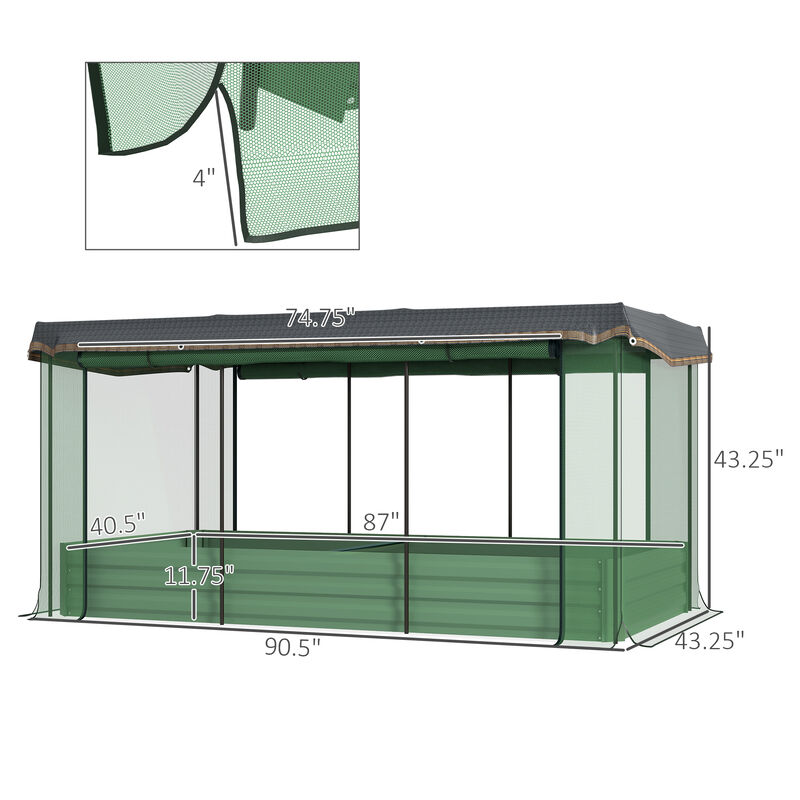 Outsunny Galvanized Raised Garden Bed with Crop Cage Plant Protection Net and Shade Cloth Roof, Metal Planter Box with Cover for Vegetables, Flowers, Herbs, Green