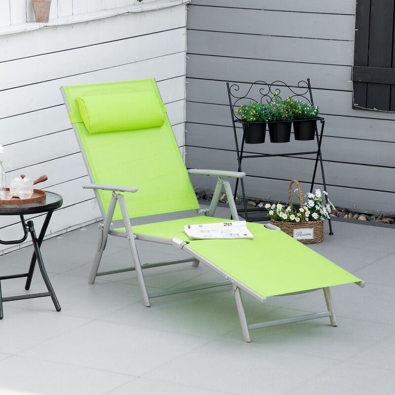 Green Outdoor Comfort: Adjustable Mesh Chaise Portable Recliner