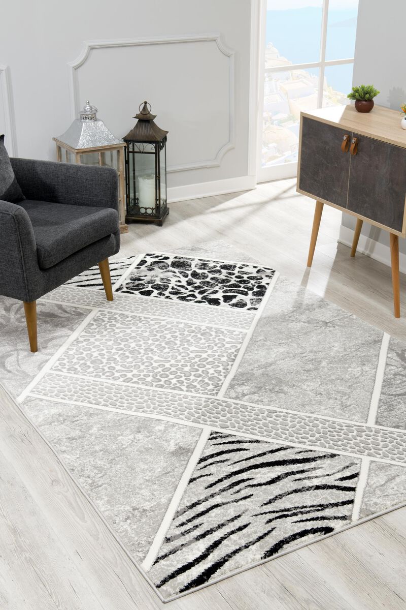 Montage Modern Geometric Animal Print Grey Black Indoor Area Rug