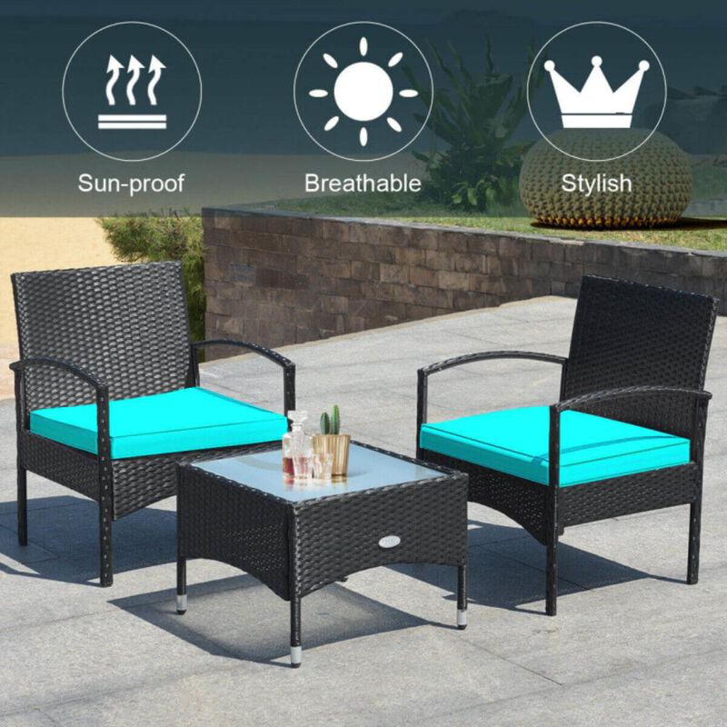 Hivvago 3 Pieces Patio Wicker Rattan Furniture Set with Cushions for Lawn Backyard