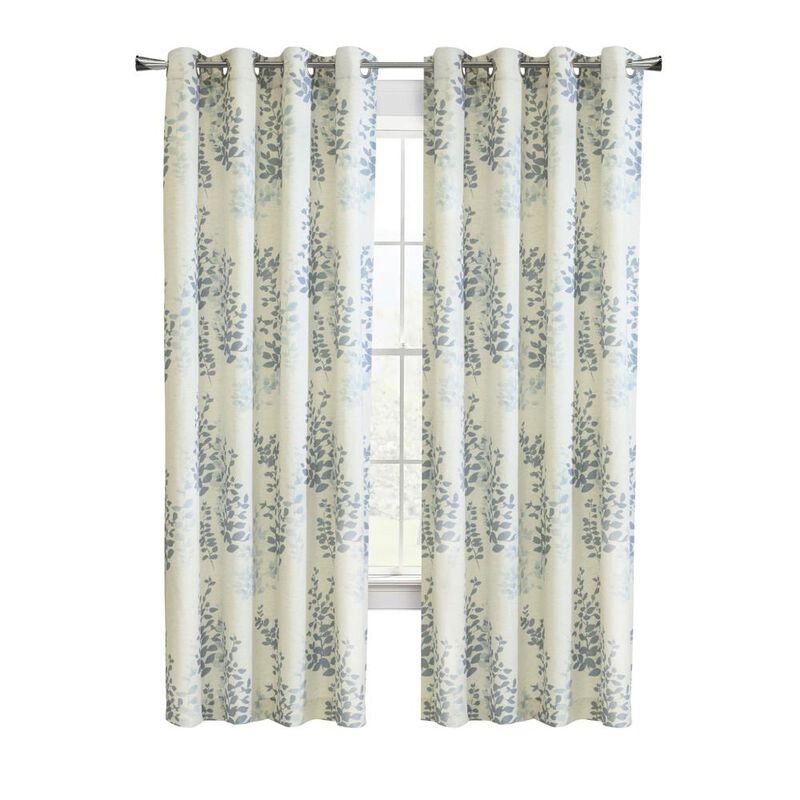 Habitat Lana Light Filtering Grommet Curtain Panel Two Tone Leaf Branches Bouquet Faux Linen Fabric Designed Blue