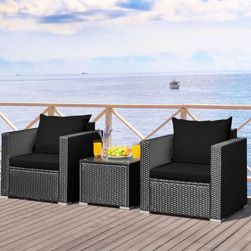 3 Pieces Patio Wicker Conversation Set�with Cushion