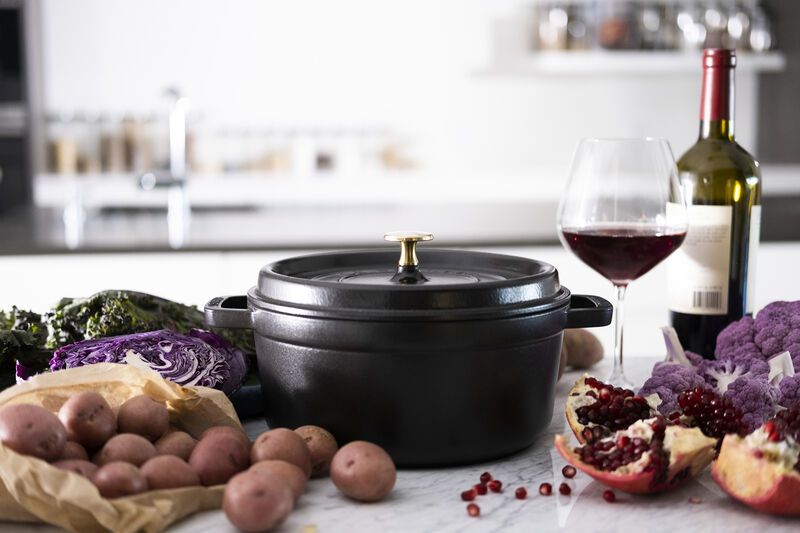 Staub Cast Iron Round Cocotte, Dutch Oven, 4-quart, serves 3-4, Made in France,  Matte Black