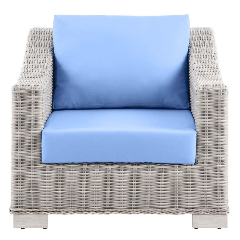 Modway Conway Outdoor Patio Wicker Rattan, Armchair, Light Gray Light Blue