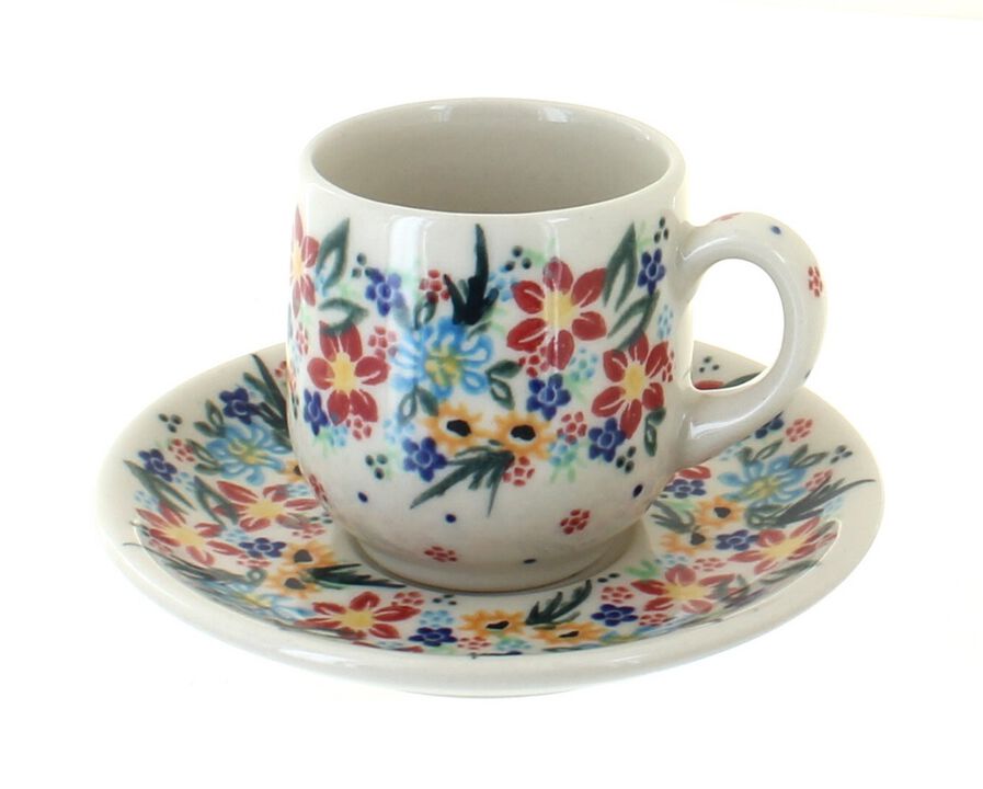 Blue Rose Polish Pottery Garden of Eden Espresso Cup & Saucer