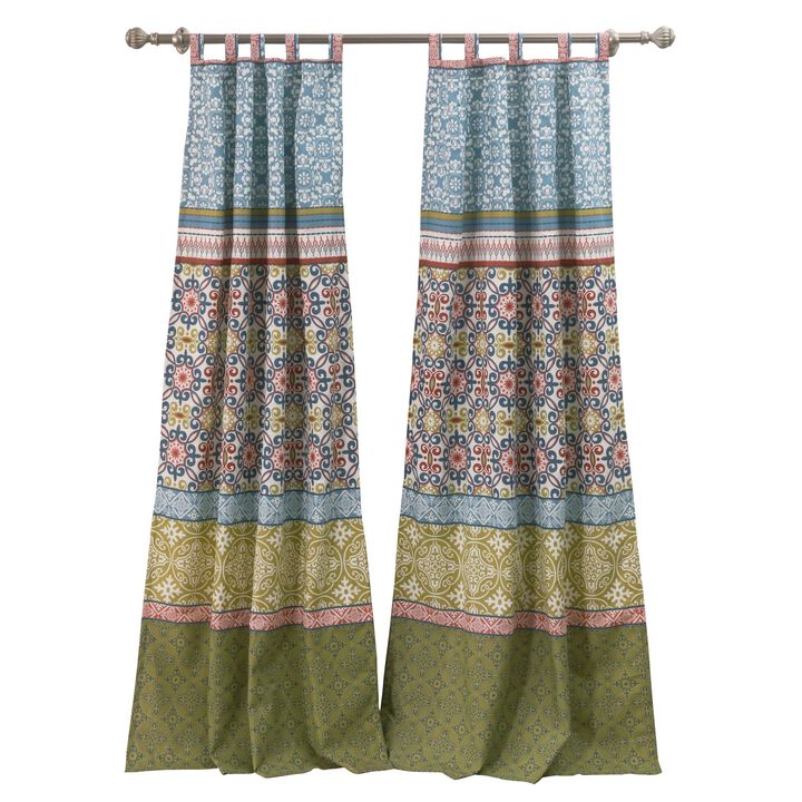 Kaw Set of 2 Panel Curtains, Multicolor Geometric Patterns, Polyester - Benzara