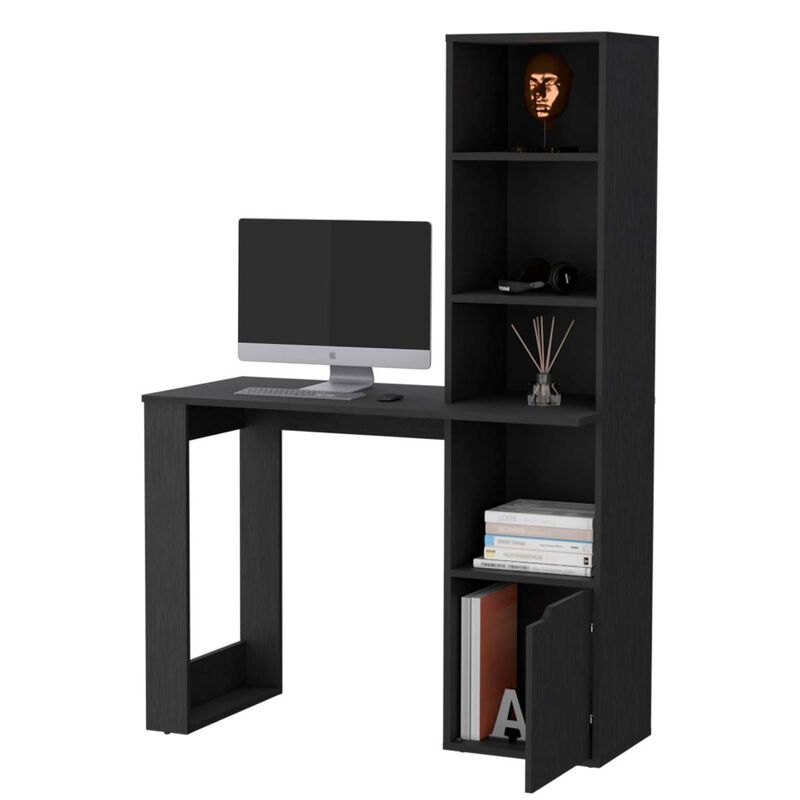 Peterson Computer Desk with 4-Tier Bookcase and 1-Door Cabinet Black