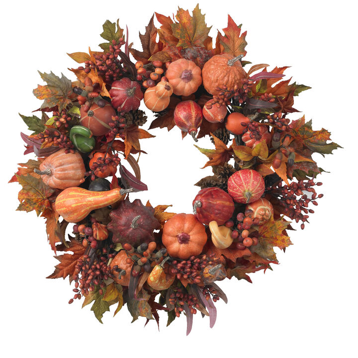 Nearly Natural 28-in Pumpkin Wreath