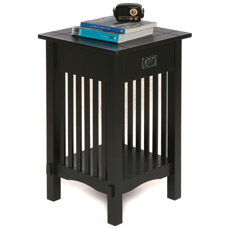 Legacy Decor Mission Style Telephone Stand/End Table Black Finish w/Drawer