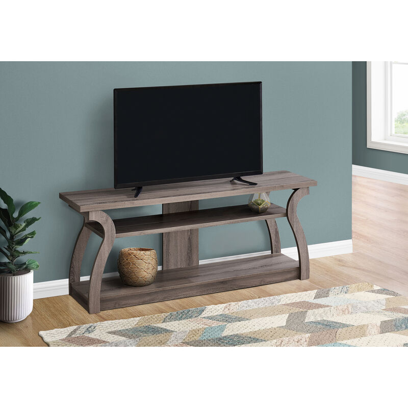 Monarch Specialties I 2666 Tv Stand, 60 Inch, Console, Media Entertainment Center, Storage Shelves, Living Room, Bedroom, Laminate, Brown, Contemporary, Modern