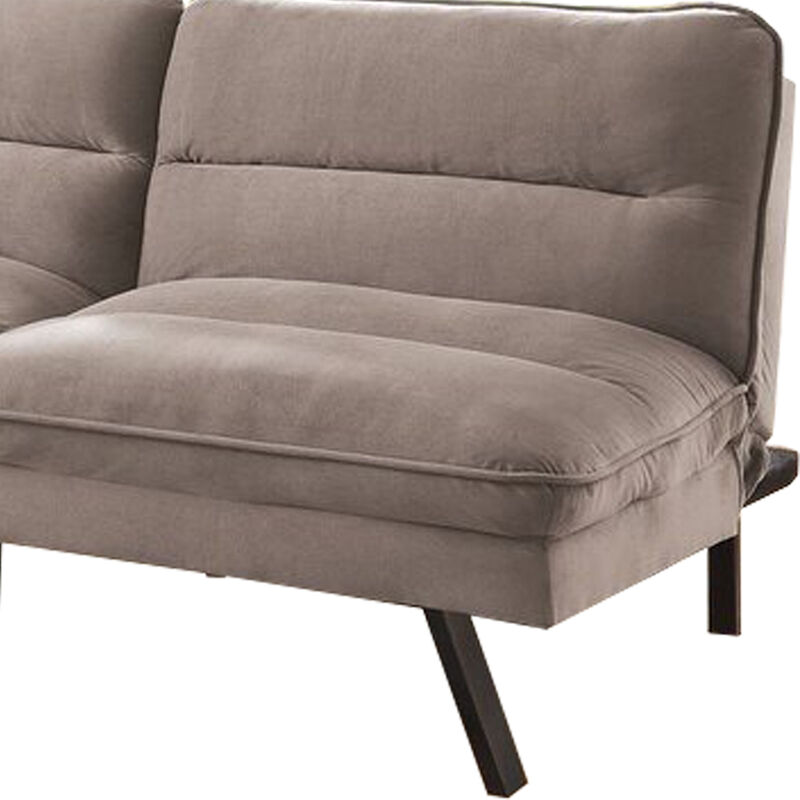 Fabric Futon Sofa with Split Back and Angled Legs, Gray - Benzara