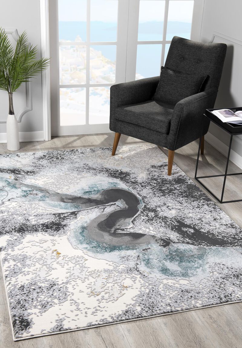 Oasis Modern Abstract River Grey Blue Indoor Area Rug