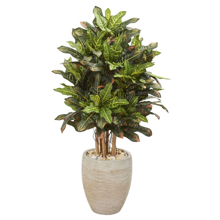 Nearly Natural 3.5-in Croton Artificial Plant in Sand Colored Planter