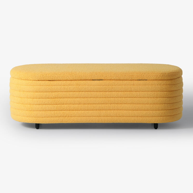 WestinTrends 54" Wide Mid-Century Modern Upholstered Teddy Sherpa Tufted Oval Storage Ottoman Bench