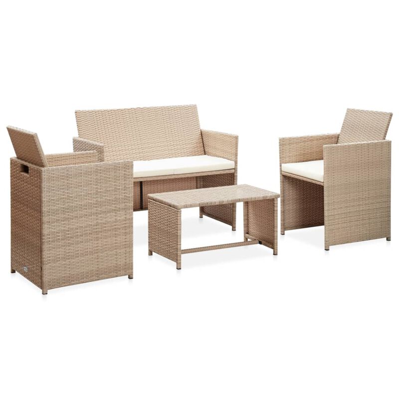 vidaXL 4 Piece Garden Lounge Set with Cushions Beige Poly Rattan