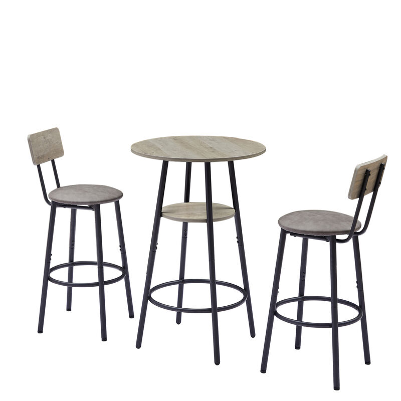 Round Barstool Set With Shelf, Upholstered Stool With Backrest, 23.62" W X 23.62" D X 35.43"