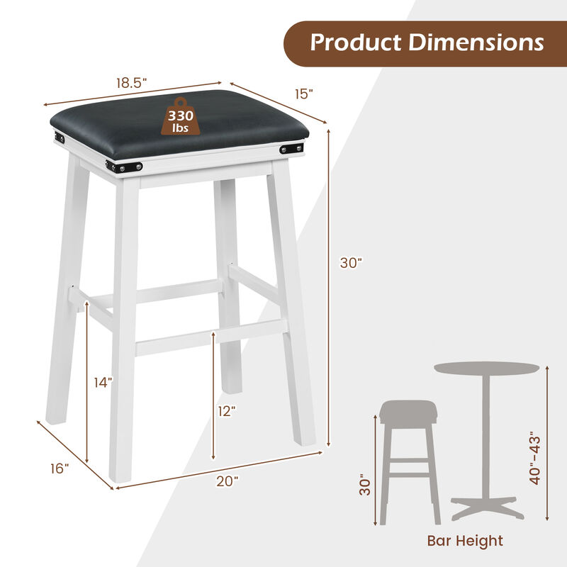 Set of 2 Dining Bar Stool with Acacia Wood Frame