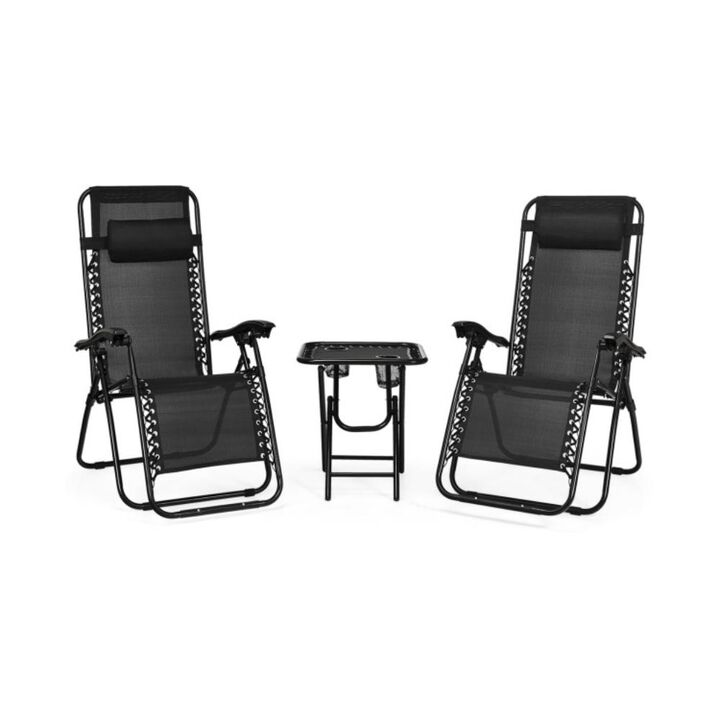 Hivvago 3 Pieces Folding Portable Zero Gravity Reclining Lounge Chairs Table Set