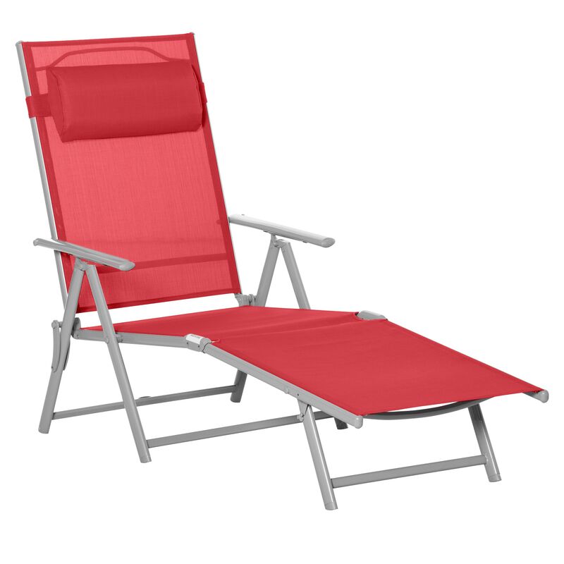 Red Outdoor Lounger: Folding Chaise with Adjustable Backrest