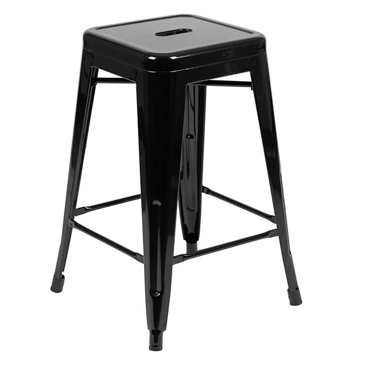 Flash Furniture Lily 24" High Metal Counter-Height, Indoor Bar Stool in Black - Stackable Set of 4