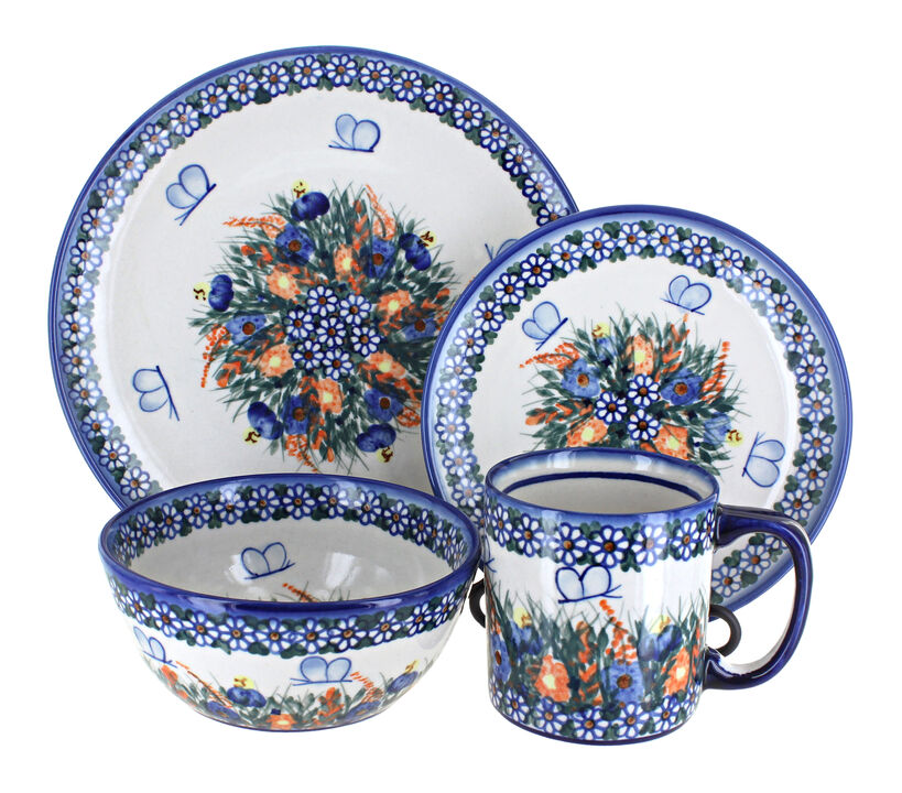 Blue Rose Polish Pottery Pinecone 4 Piece Place Setting - Service for 1