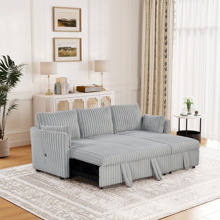 Convertible Sofa Bed with USB and Pillows Pullout Sleeper Sofa Couches 3-Seat Sofa for Living Room