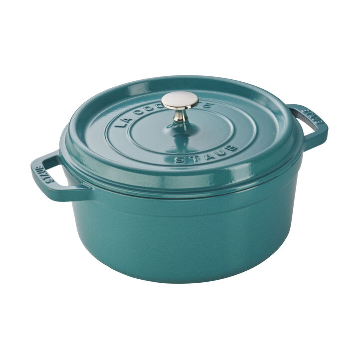 Staub Cast Iron Round Cocotte, Dutch Oven, 4-quart, serves 3-4, Made in France, Turquoise