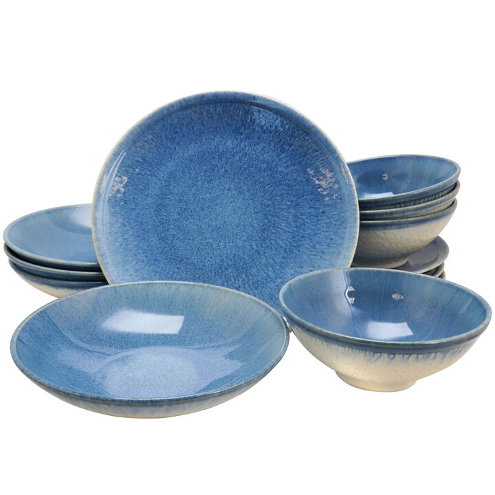 Gibson Elite 12 Piece OmbrÃ© Blue Double Bowl Dinnerware Set