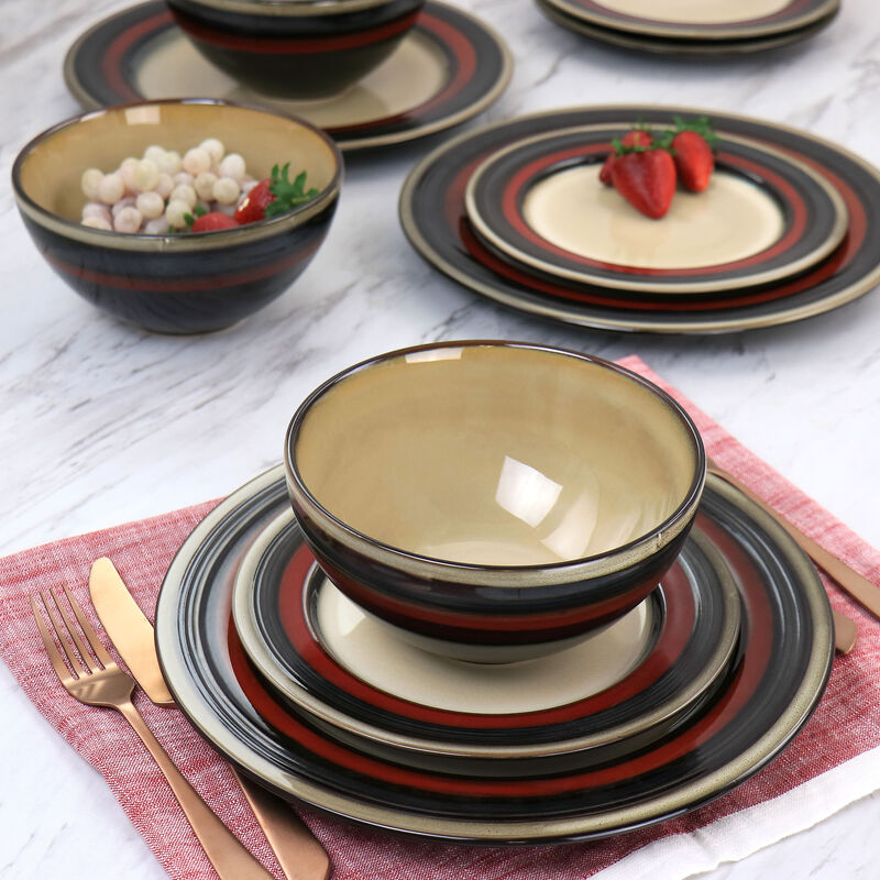 Gibson Elite Everston 12 Piece Stoneware Dinnerware Set in Red and Brown