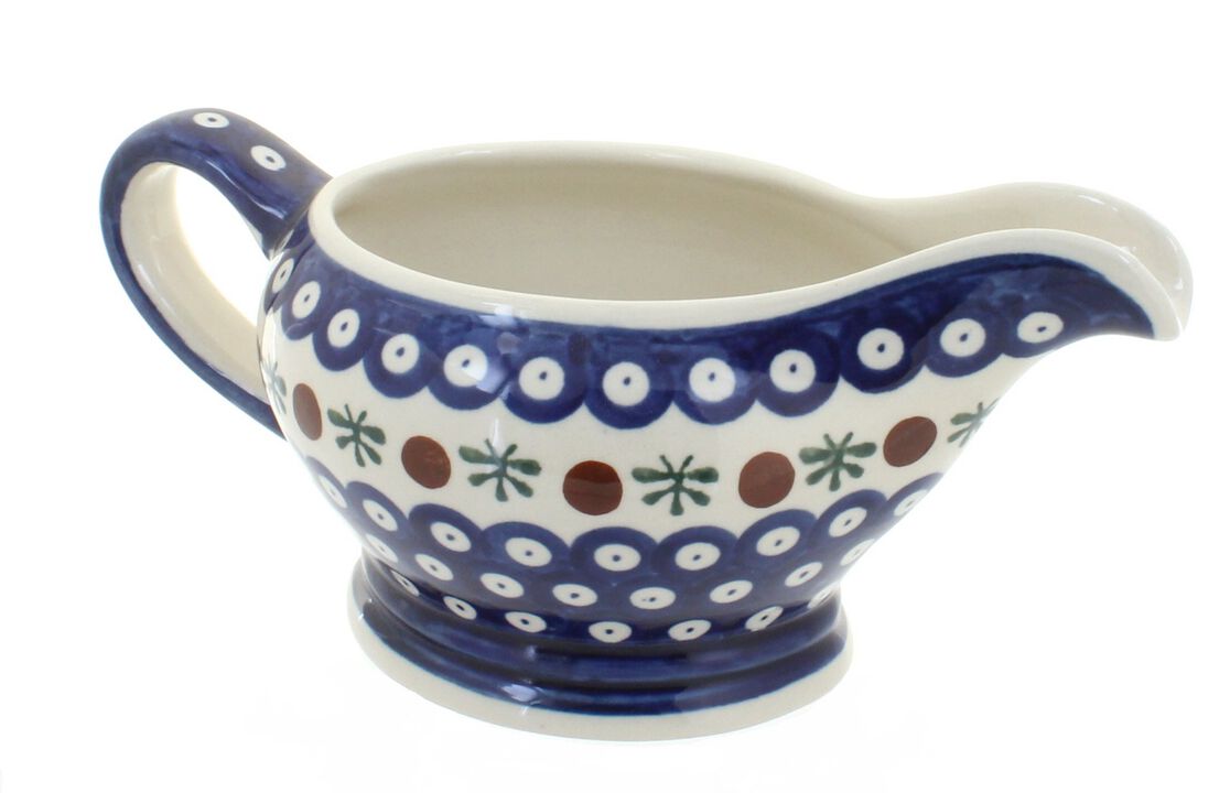 Blue Rose Polish Pottery Mosaic Flower Gravy Boat