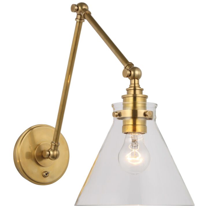 Parkington Double Library Wall Light in Antique-Burnished Brass with Clear Glass