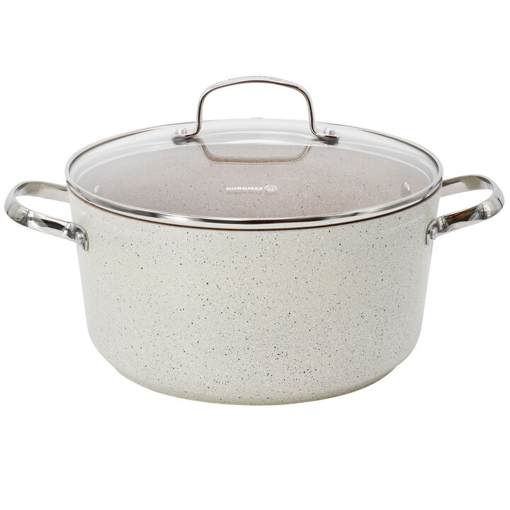 Korkmaz Granita 5 Liter Aluminum Nonstick Casserole with Lid in Tan