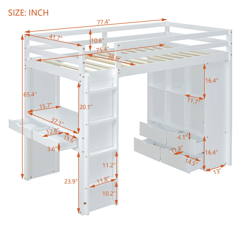 Merax Storage Loft Bed with Writing Desk