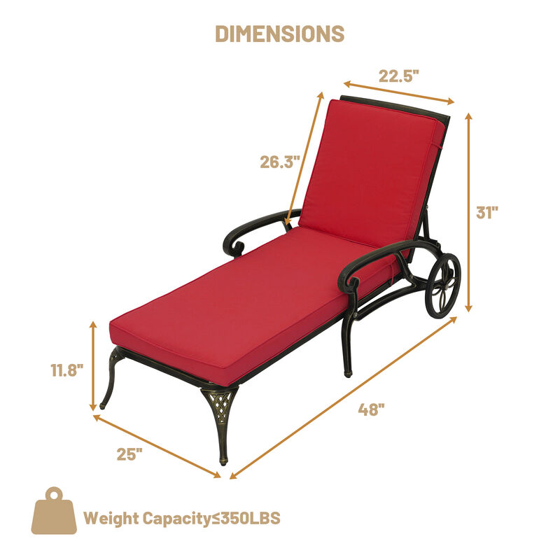 MONDAWE Cast Aluminum Outdoor Adjustable Chaise Lounge with Removable Cushion