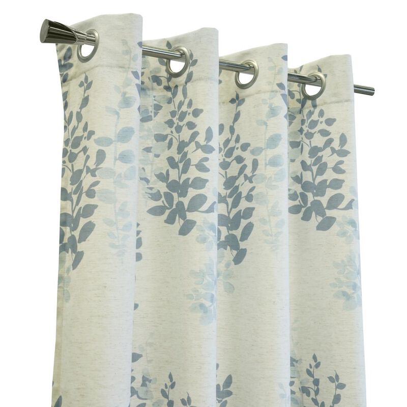 Habitat Lana Light Filtering Grommet Curtain Panel Two Tone Leaf Branches Bouquet Faux Linen Fabric Designed Blue