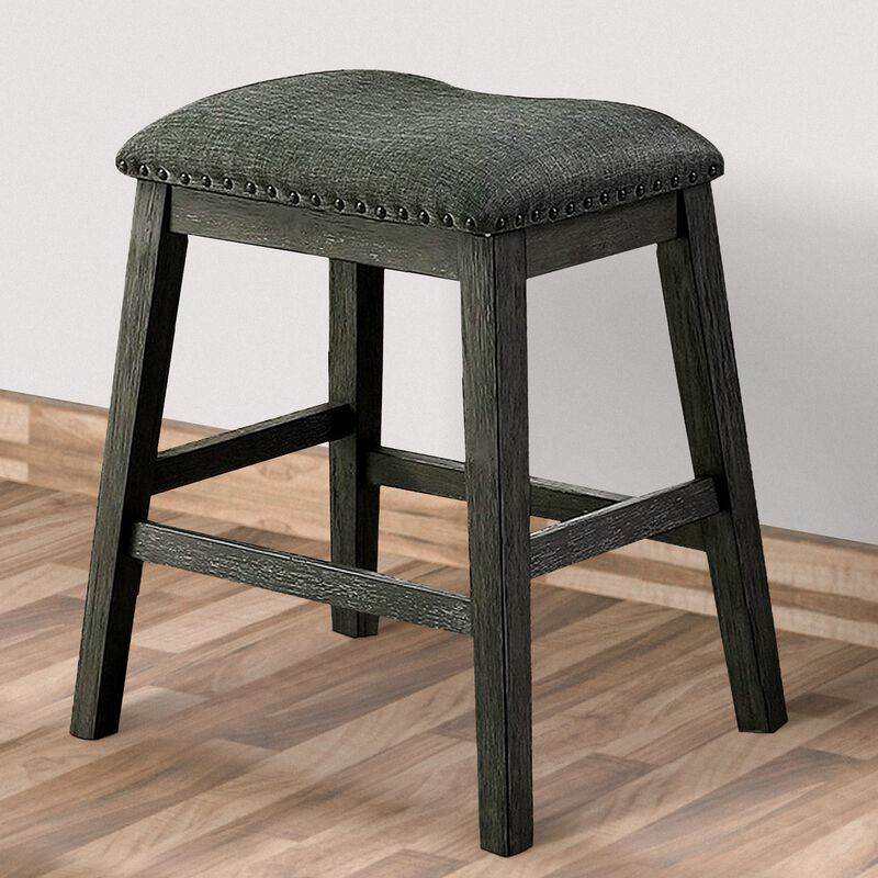 Fabric Saddle Counter Stool with Nailhead Trim, Set of 2, Gray-Benzara