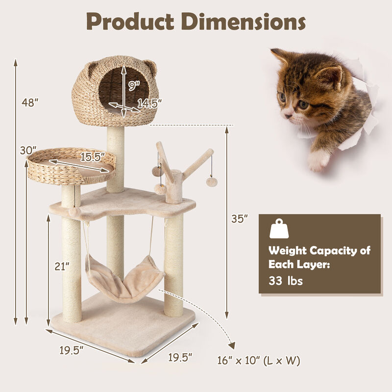 Costway 48'' Tall Cat Tree Tower Multi-Level Play Activity Center withCondo Hammock Cushion