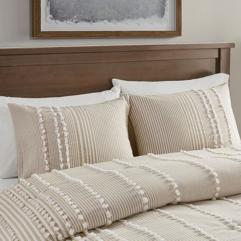 Gracie Mills Randall 3-Piece Chic Farmhouse Chenille Stripe Cotton Duvet Cover Set