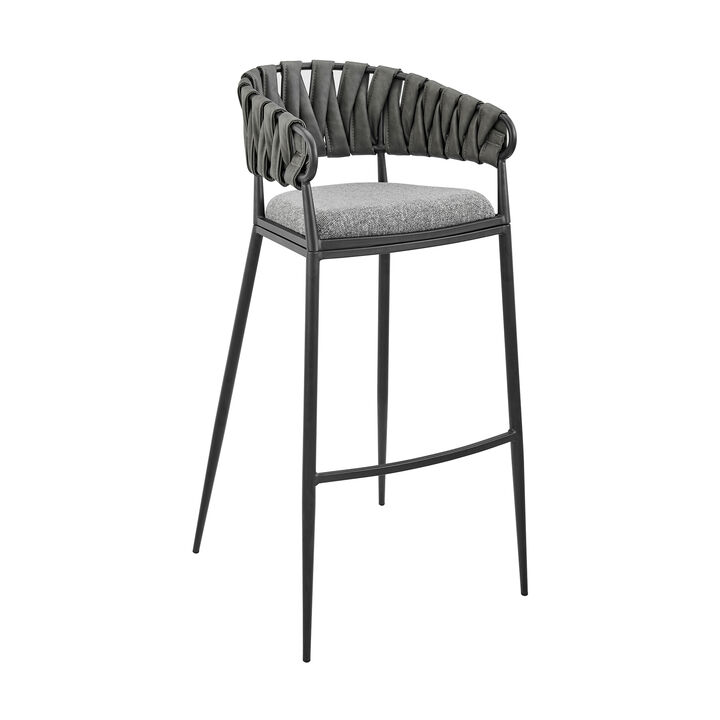 Vigona Stool in Black Metal with Grey Fabric and Faux Leather