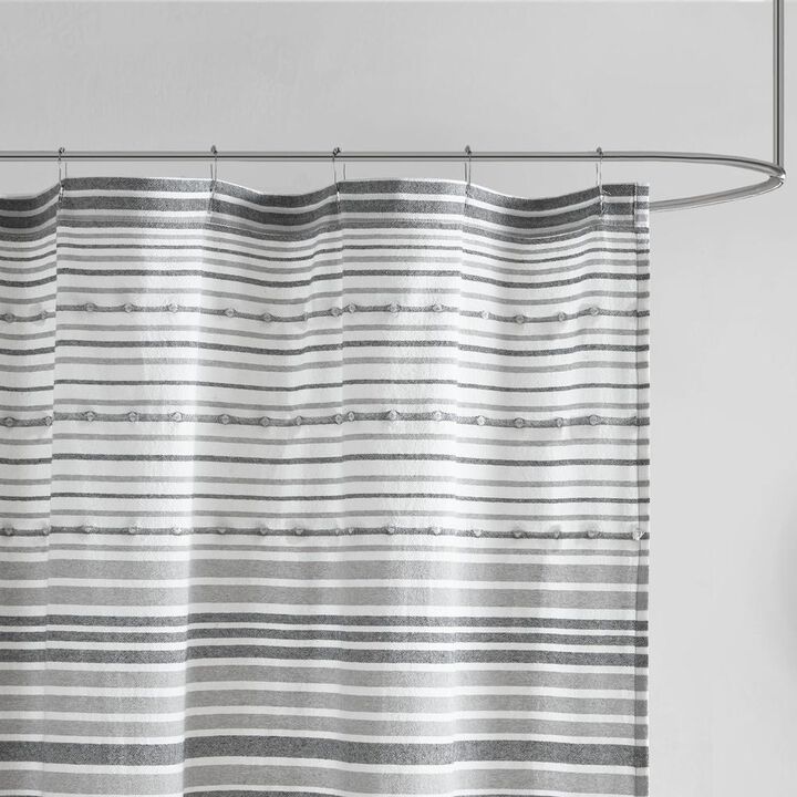 Belen Kox Calum Yarn Dye Shower Curtain with Pompoms - Grey, Belen Kox