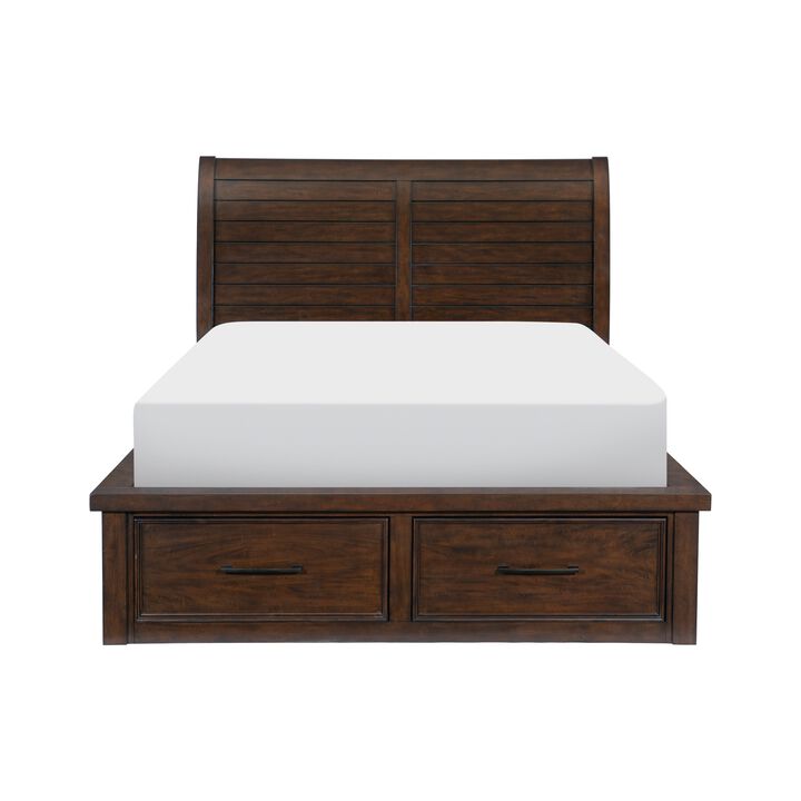 Daisy Queen Platform Bed, 6 Storage Drawers, Metal Handles, Brown Wood - Benzara